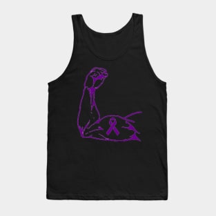 Flexed arm with a Dark Purple Awareness Ribbon Tank Top